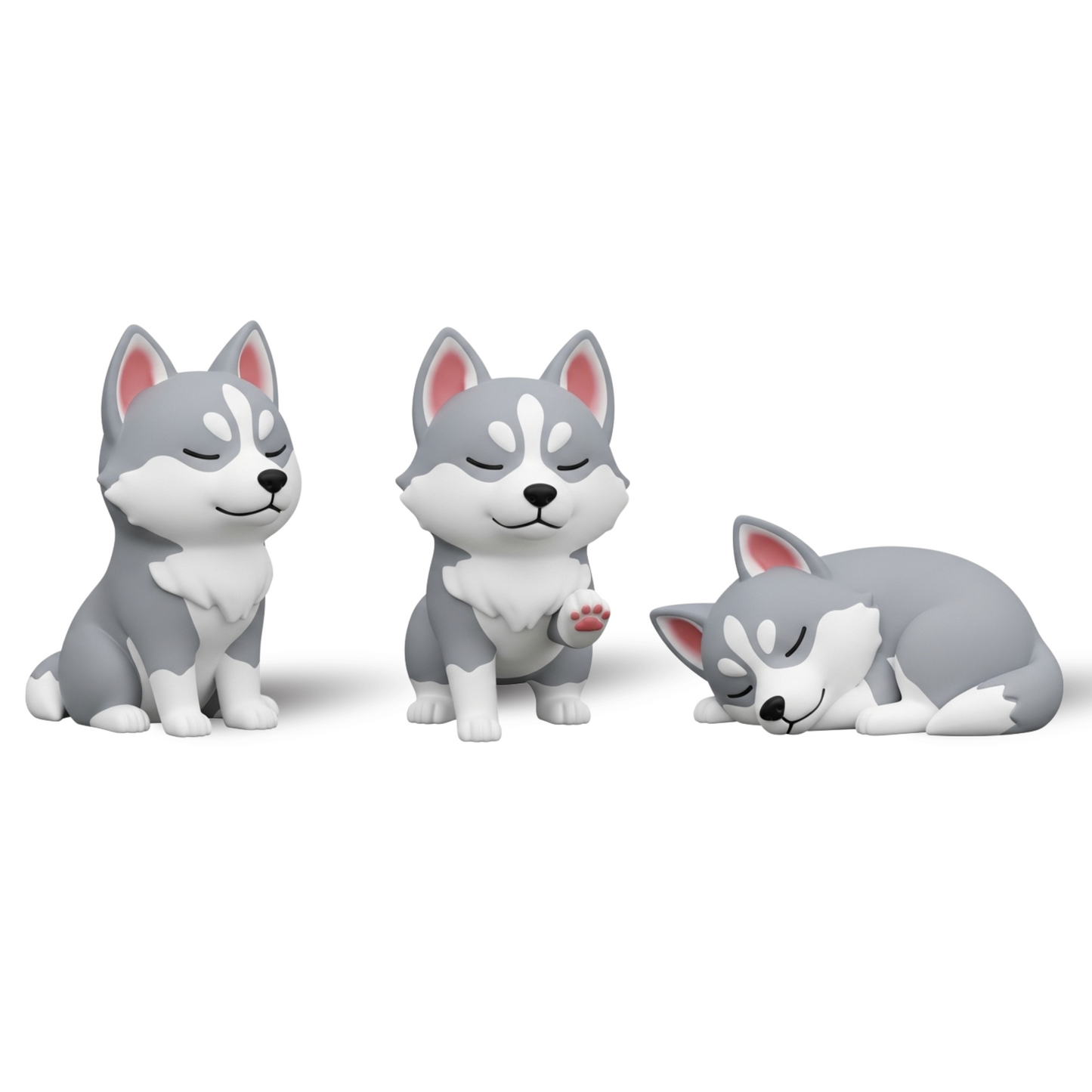 3D Printed Husky Figurine Set – Cute Cartoon Dog Collectibles