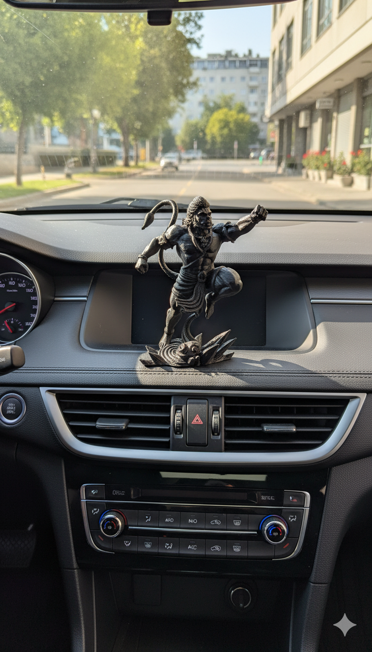 Heroic Leaping Lord Hanuman – Matte Black 3D Figurine