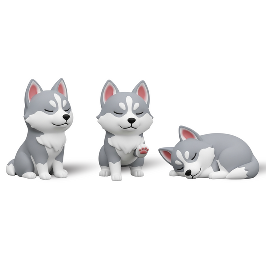 3D Printed Husky Figurine Set – Cute Cartoon Dog Collectibles