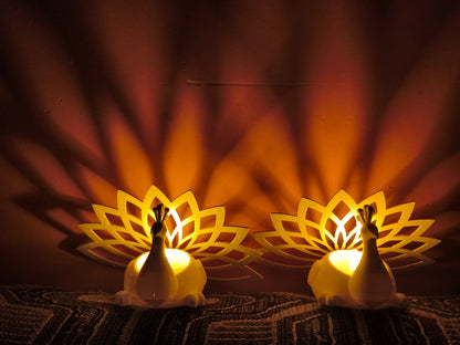 Golden Peacock Shadow Diya (Set of 2)